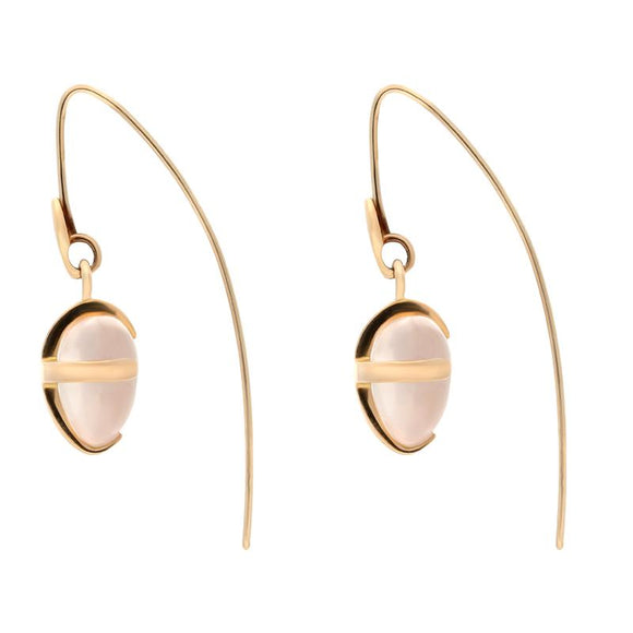 9ct Rose Gold Rose Quartz Small Cross Heart Drop Earrings E1287