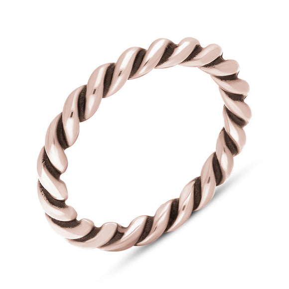 9ct Rose Gold Stepping Stones Twisted Rope Stacking Ring, R617.