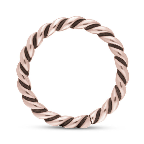 9ct Rose Gold Stepping Stones Twisted Rope Stacking Ring, R617.