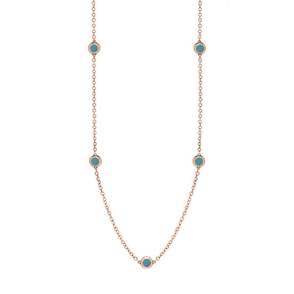 9ct Rose Gold Turquoise Heart Link Disc Chain Necklace, N746.