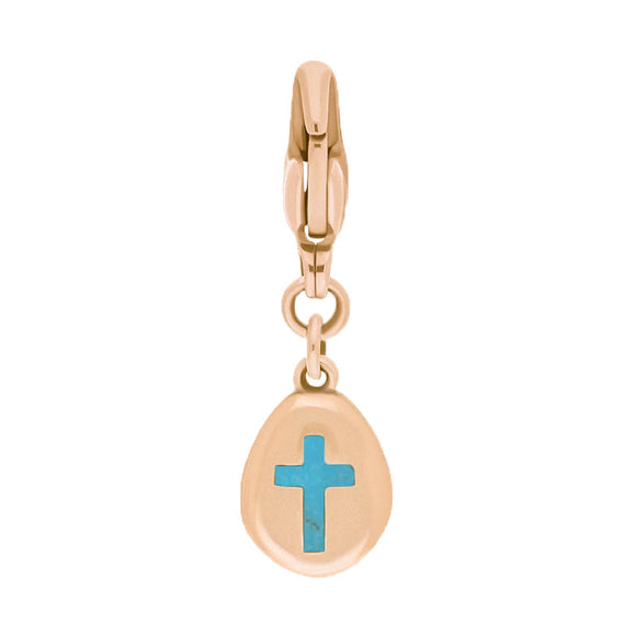 9ct Rose Gold Turquoise Pear Shaped Cross Clip Charm, G664.