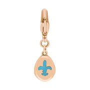 9ct Rose Gold Turquoise Pear Shaped Fleur De Lis Clip Charm, G663.