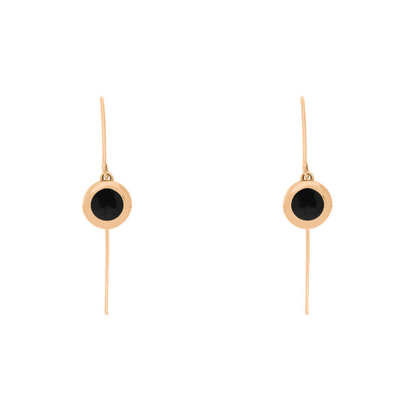 9ct Rose Gold Whitby Jet Heart Disc Drop Earrings, E1372.