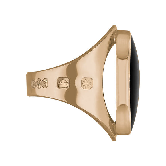 9ct Rose Gold Whitby Jet King's Coronation Hallmark Medium Oval Ring  R012 CFH