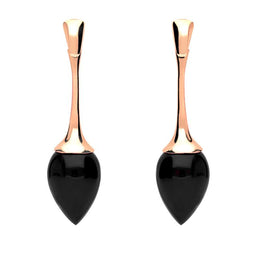 9ct Rose Gold Whitby Jet Long Flute Pear Drop Earrings E1461