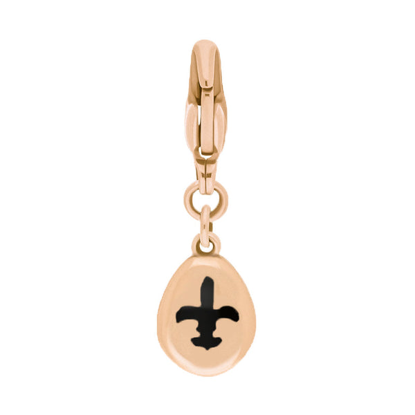 9ct Rose Gold Whitby Jet Pear Shaped Fleur De Lis Clip Charm, G663.
