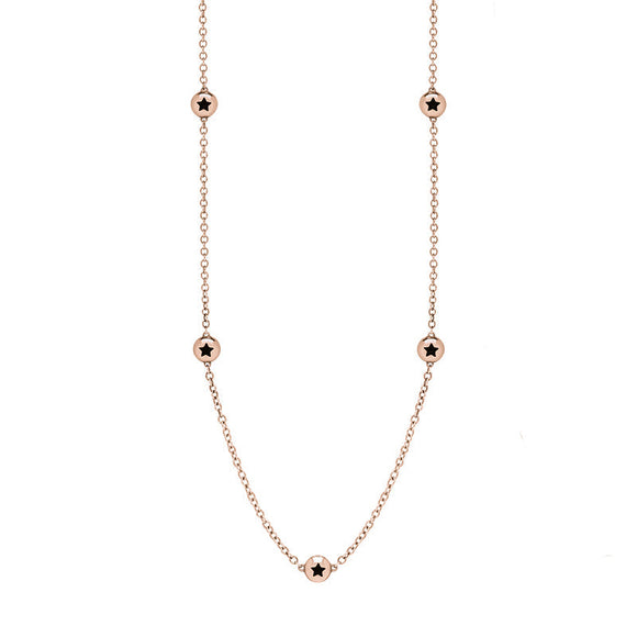 9ct Rose Gold Whitby Jet Star Link Disc Chain Necklace, N744.