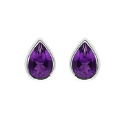 9ct White Gold 0.70ct Amethyst Pear Cut Stud Earrings. HBM-052.