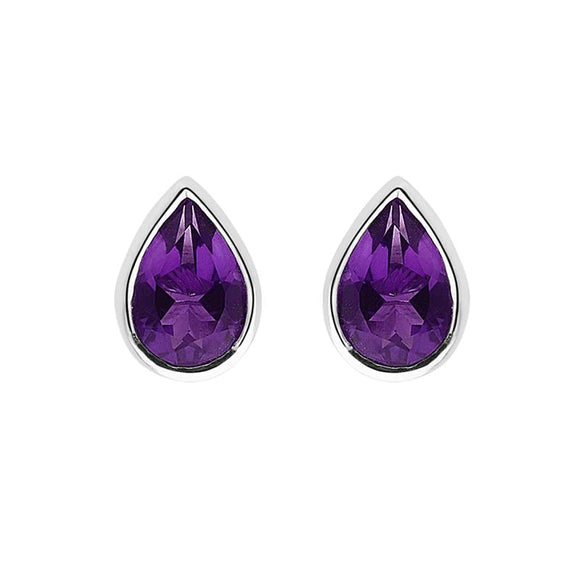 9ct White Gold 0.70ct Amethyst Pear Cut Stud Earrings. HBM-052.