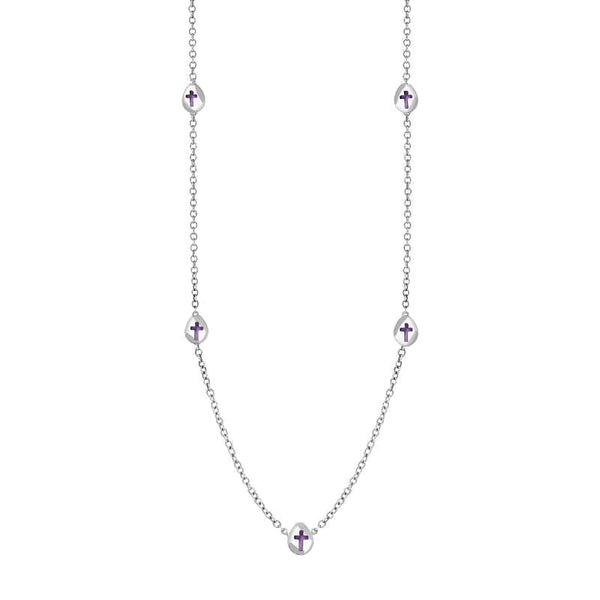 9ct White Gold Blue John Cross Link Disc Chain Necklace, N748.