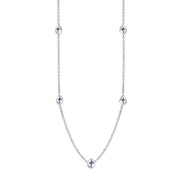 9ct White Gold Blue John Cross Link Disc Chain Necklace, N748.