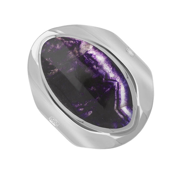 9ct White Gold Blue John King's Coronation Hallmark Medium Oval Ring  R012 CFH