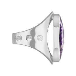 9ct White Gold Blue John King's Coronation Hallmark Medium Oval Ring  R012 CFH