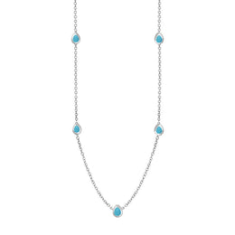 9ct White Gold Turquoise Cross Link Disc Chain Necklace, N748.