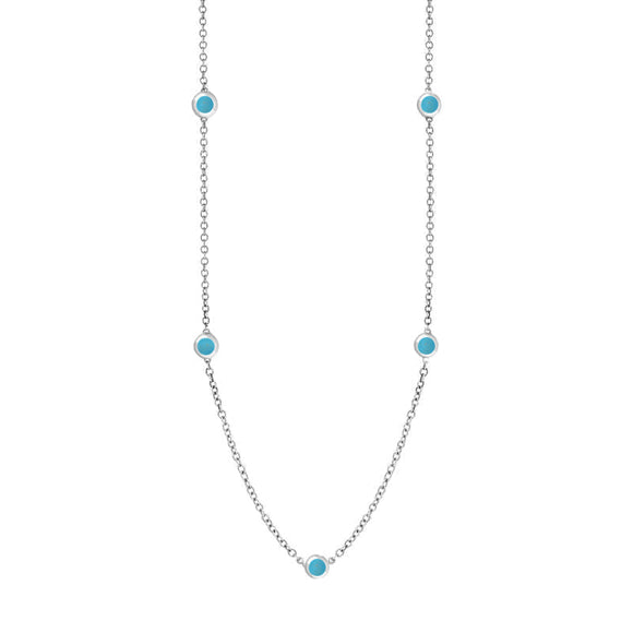 9ct White Gold Turquoise Heart Link Disc Chain Necklace, N746.