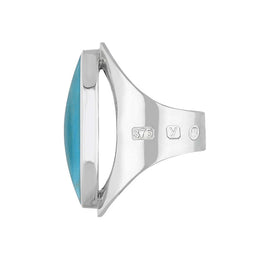 9ct White Gold Turquoise King's Coronation Hallmark Large Oval Ring R013 CFH