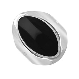 9ct White Gold Whitby Jet King's Coronation Hallmark Medium Oval Ring R012 CFH