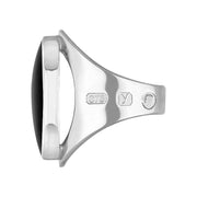 9ct White Gold Whitby Jet King's Coronation Hallmark Medium Oval Ring R012 CFH