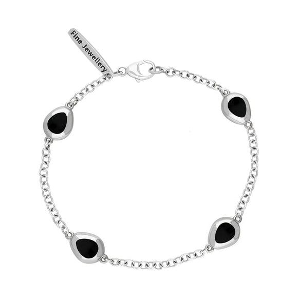 9ct White Gold Whitby Jet Oval Cross Detail Four Stone Bracelet, B799.