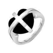 9ct White Gold Whitby Jet Cross Heart Ring R628 