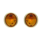 9ct Yellow Gold Amber Framed Oval Stud Earrings E1271