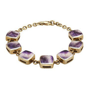 9ct Yellow Gold Blue John Cushion Bracelet. B470.
