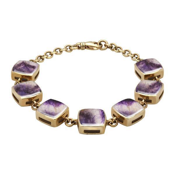 9ct Yellow Gold Blue John Cushion Bracelet. B470.