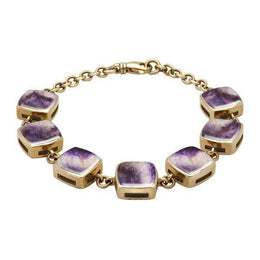 9ct Yellow Gold Blue John Cushion Bracelet. B470.