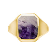 9ct Yellow Gold Blue John Cut Corners Signet Ring, R123.