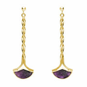 9ct Yellow Gold Blue John Drop Twist Fan Stud Earrings E122