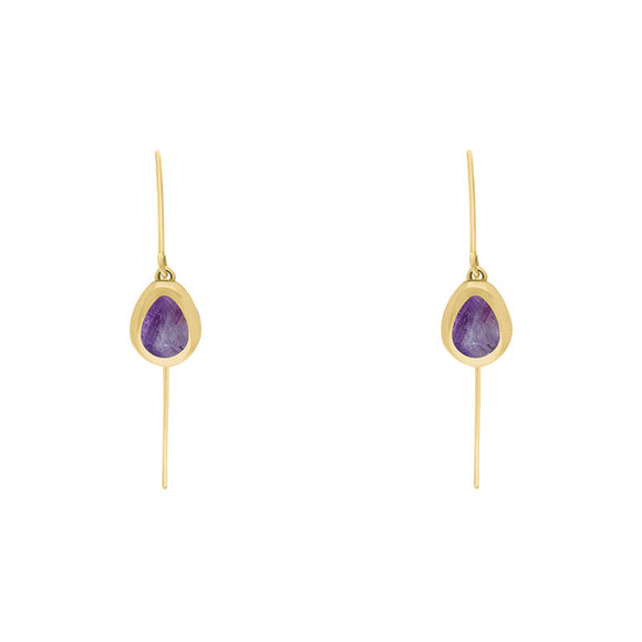 9ct Yellow Gold Blue John Fleur De Lis Disc Drop Earrings, E1373.