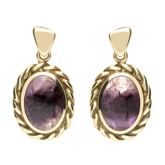 9ct Yellow Gold Blue John Heavy Rope Drop Earrings E286