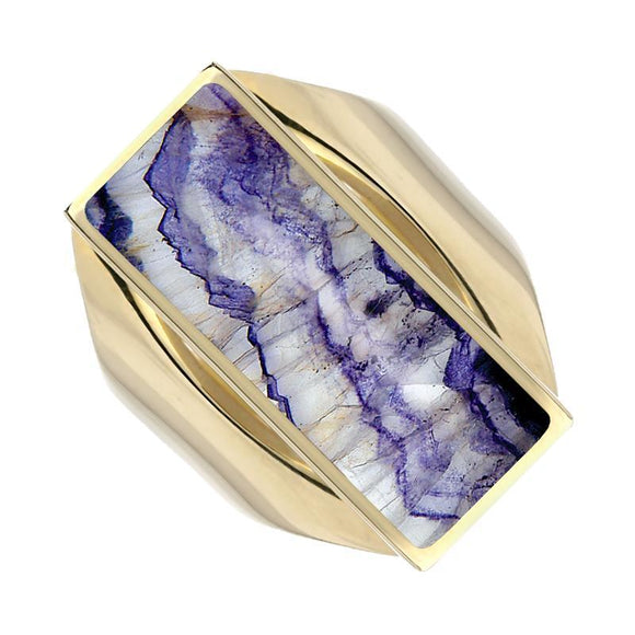 9ct Yellow Gold Blue John Medium Oblong Ring. R065.