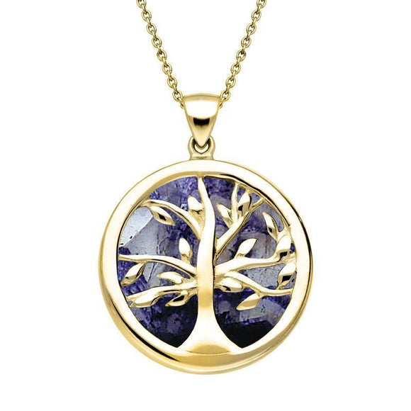 Yellow Gold Blue John Medium Round Tree of Life Necklace P3441