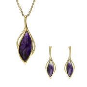 9ct Yellow Gold Blue John Open Marquise Two Piece Set S231