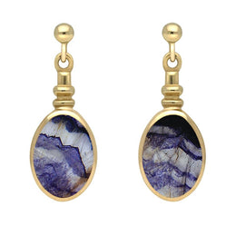 9ct Yellow Gold Blue John Oval Bottletop Drop Earrings E056