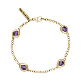 9ct Yellow Gold Blue John Oval Cross Detail Four Stone Bracelet, B799.