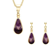 9ct Yellow Gold Blue John Pear Shaped Bottle Top Two Piece Set S046