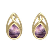 9ct Yellow Gold Blue John Pear Shaped Celtic Stud Earrings E973