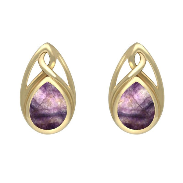 9ct Yellow Gold Blue John Pear Shaped Celtic Stud Earrings E973