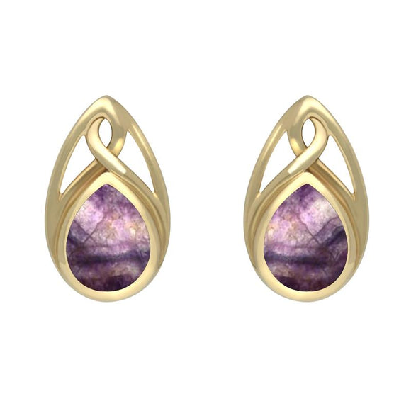 9ct Yellow Gold Blue John Pear Shaped Celtic Stud Earrings E973
