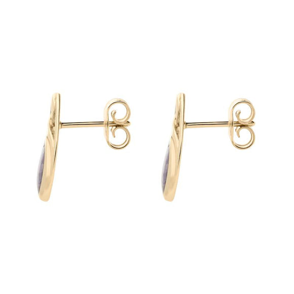 9ct Yellow Gold Blue John Pear Shaped Celtic Stud Earrings E973
