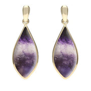 9ct Yellow Gold Blue John Pointed Pear Drop Earrings. E218.