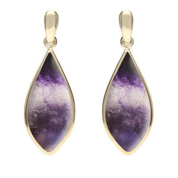 9ct Yellow Gold Blue John Pointed Pear Drop Earrings. E218.