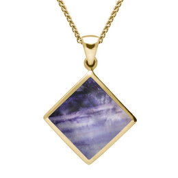 9ct Yellow Gold Blue John Rhombus Necklace. P084.
