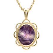 9ct Yellow Gold Blue John Rope Edged Oval Frill Necklace, P037