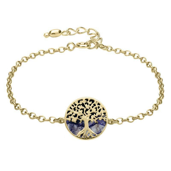 9ct Yellow Gold Blue John Round Tree of Life Chain Bracelet B1140