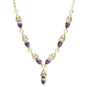 9ct Yellow Gold Blue John Seven Stone Marquise Necklace. N159.