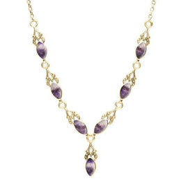 9ct Yellow Gold Blue John Seven Stone Marquise Necklace. N159.