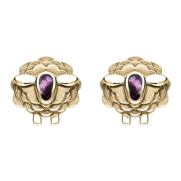 9ct Yellow Gold Blue John Sheep Stud Earrings E2530
